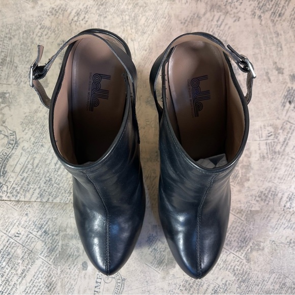 Belle by Sigerson Morrison , Black Leather Wood Clog Heels - Picture 6 of 14